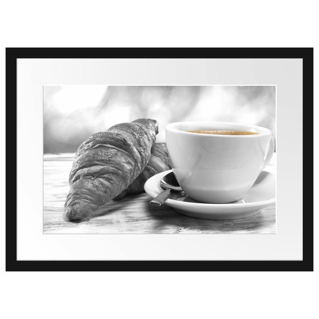 Gerahmtes Poster Croissants und Kaffee