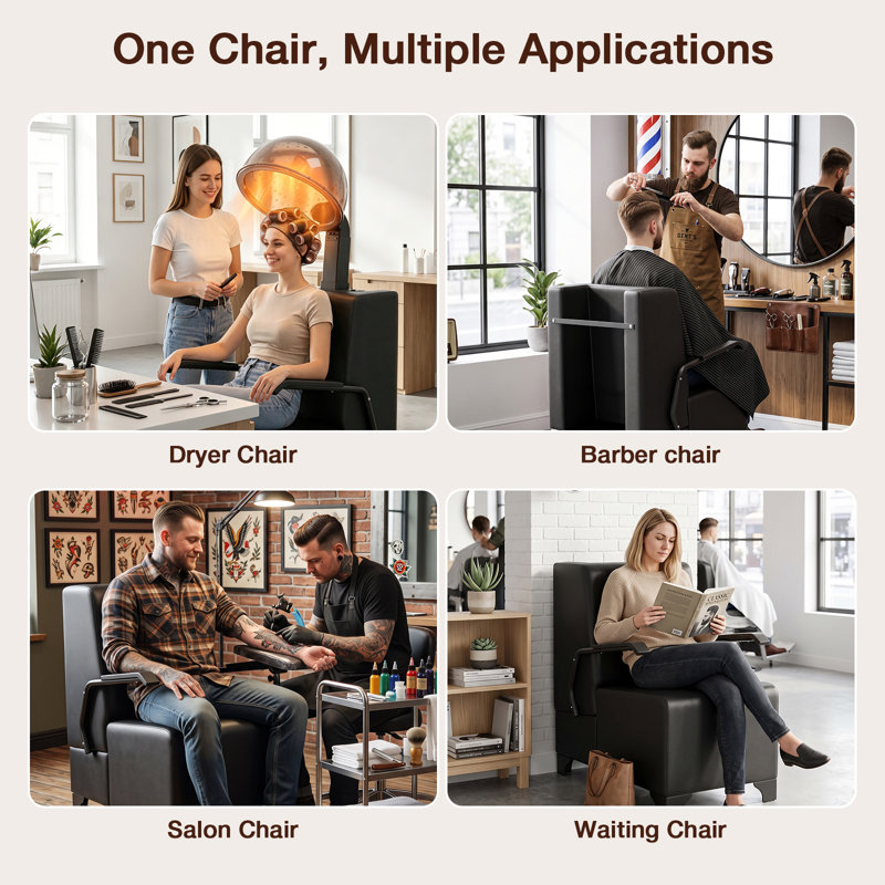 Fauteuil de salon de coiffure avec sèche-cheveux, fauteuil d'attente de barbier avec accoudoirs et compartiment de séchage à capuchon