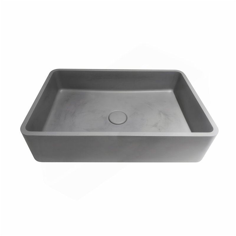 19.68'' Concrete Vessel Rectangular Modern Gray Bathroom Sink, Gray