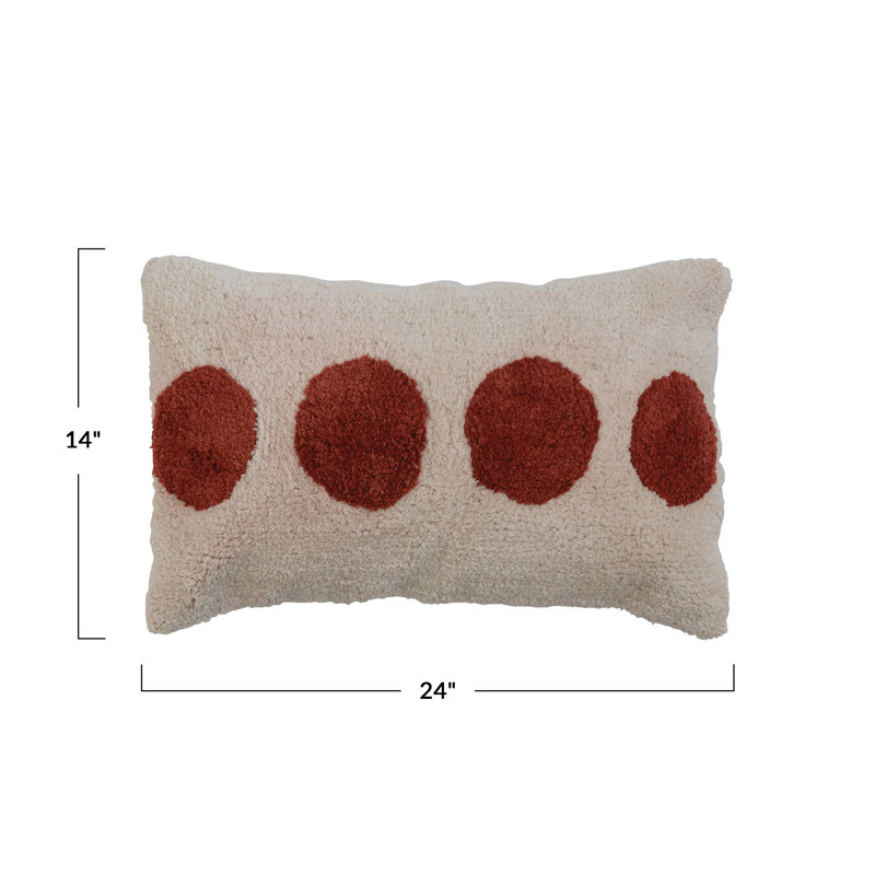 Cream and Rust Cotton Tufted Lumbar Pillow with Dots