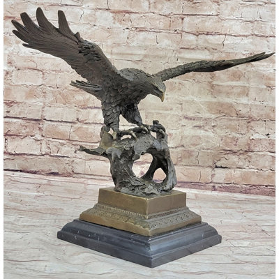 Jillianna Bronze Eagle Hawk Falcon Osprey Garden Park Zoo Statue Marble Base Figure Decor