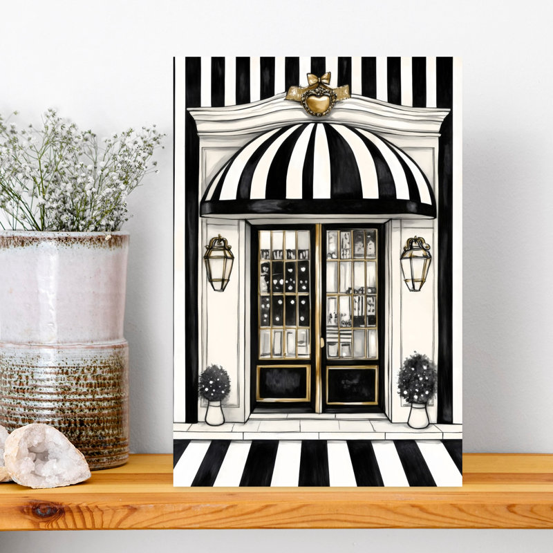 «Paris Holiday Storefront II Classic Elegant Geometric Architecture Plant», reproduction d'art murale, 18" H x 12" W