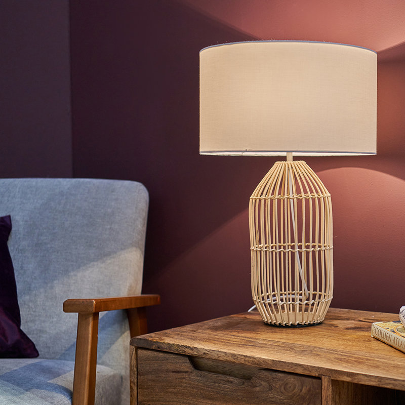 Wicker/Rattan Table Lamp, White, Black, 47" H x 25" W x 25" D