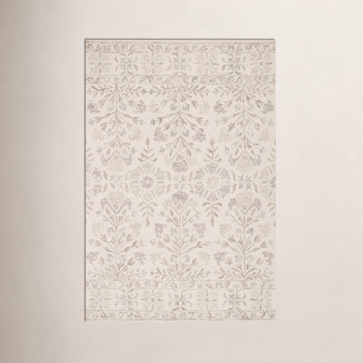 Aden Ivory Brown Hand-Hooked Wool Floral Rug