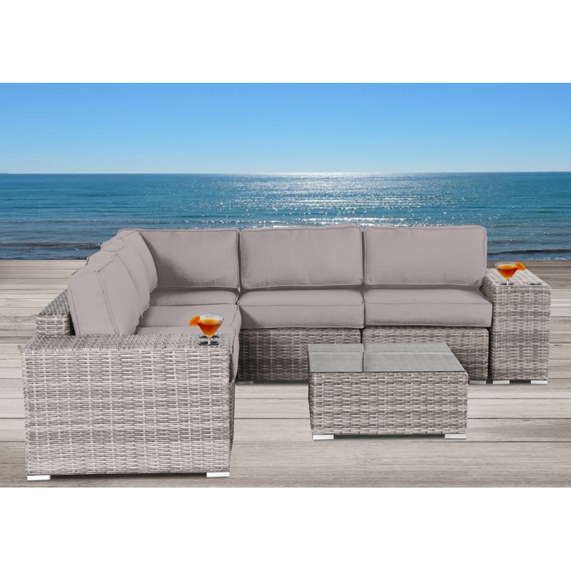 Ensemble de conversation modulaire Sunbrella Tonioni, Structure grise / coussin taupe Sunbrella
