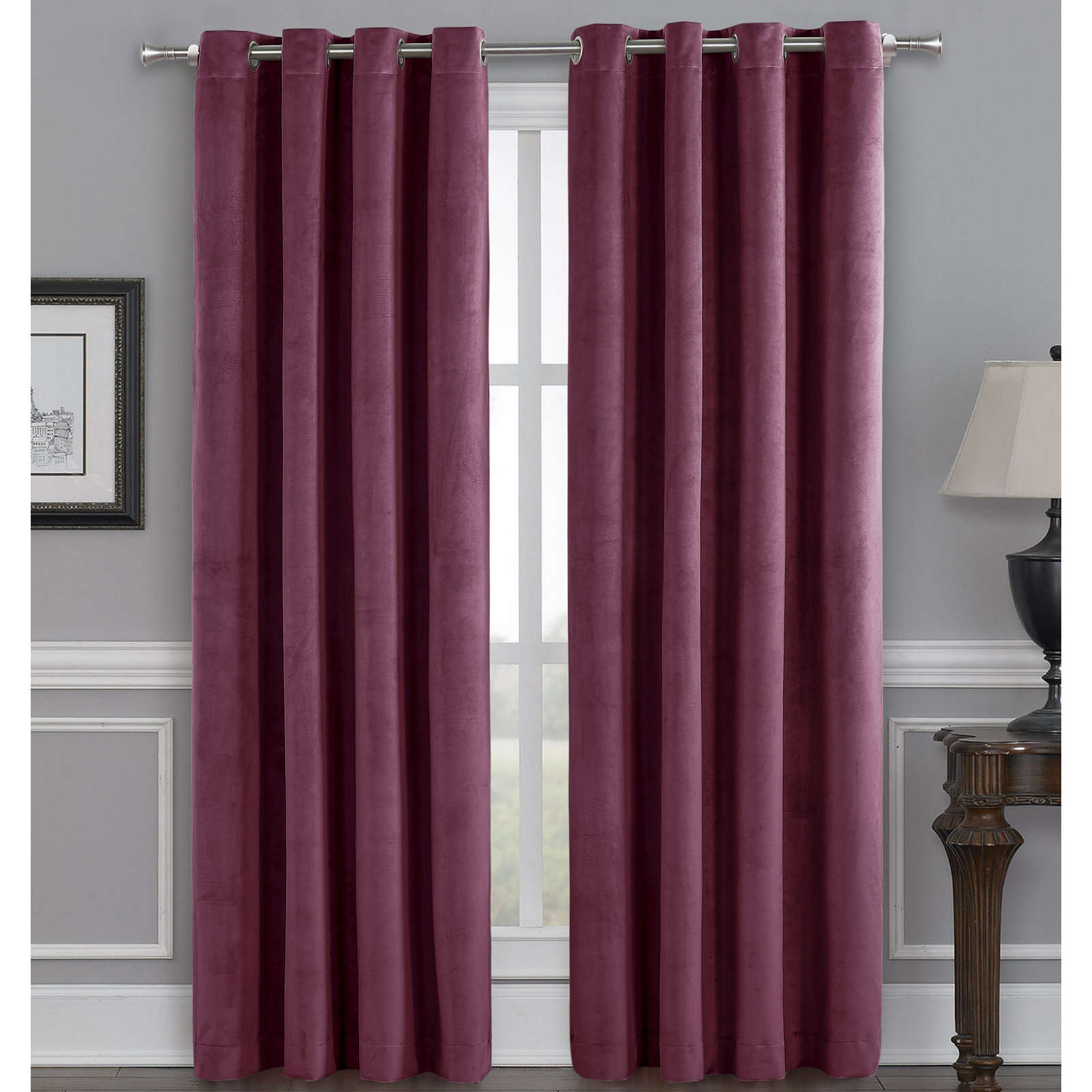 Caffee Blackout Velvet Curtain Panel, Red