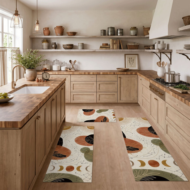 Abstract Botanical Non-Slip Washable Kitchen Mats