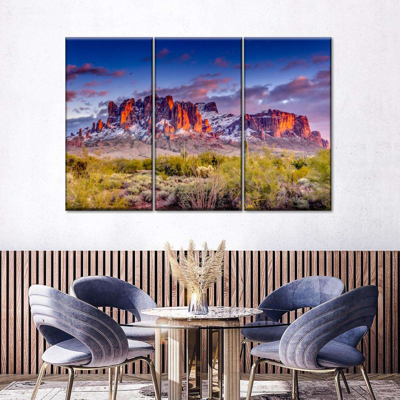 Arizona Superstition Mountains 3 pièces, H 36 po x l 57 po x P 1,25 po