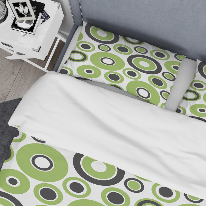 Green Circle Pattern - Abstract Duvet Cover Set - Microfiber Polyester, King Duvet Cover + 2 King Shams