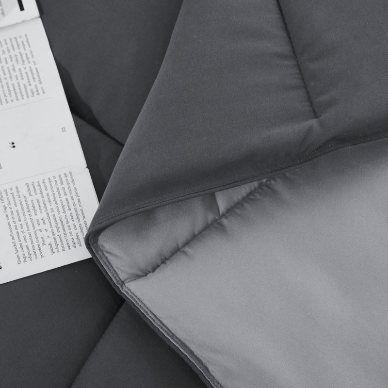 3pc Comforter Set - All Season Reversible Down Alternative Comforter with Two Shams - Breathable, Soft, Fluffy, Gray
