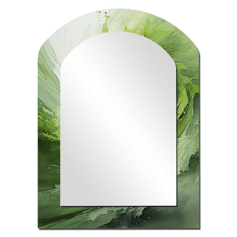 Miroir mural vert et blanc à spirale abstraite III, 34 po x 25 po