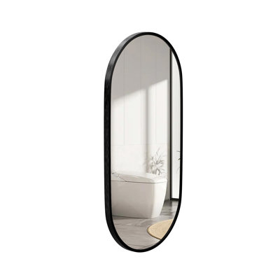 Miroir de salle de bain ovale mural en métal à suspendre verticalement et horizontalement
