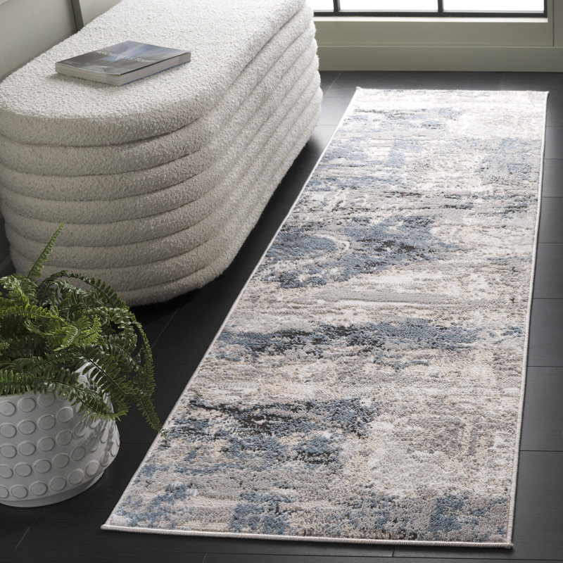 Blue and Gray Abstract Non-slip Synthetic Area Rug