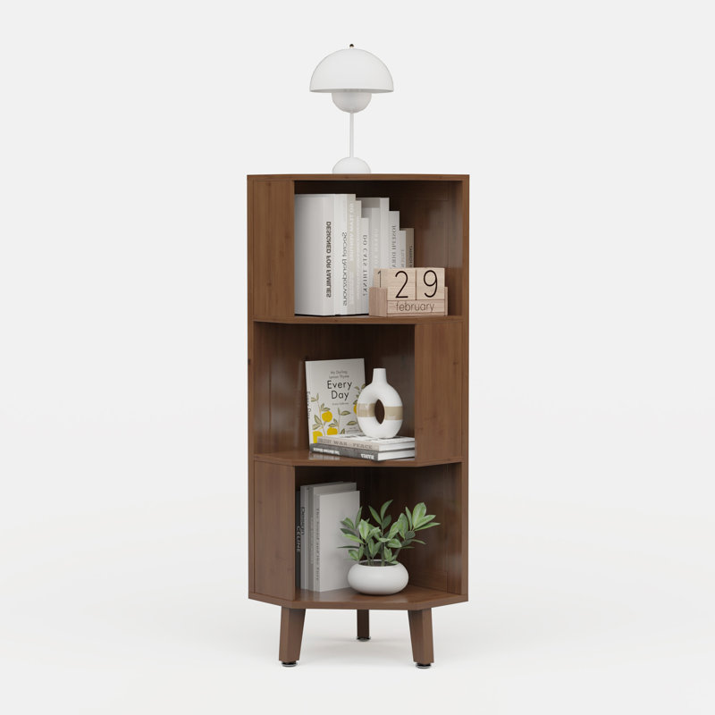 Ilana Corner Bookcase Corner Bookshelf Storage Rack, (3 Shelves) 45.3"H x 13.8"W x 13.8"D