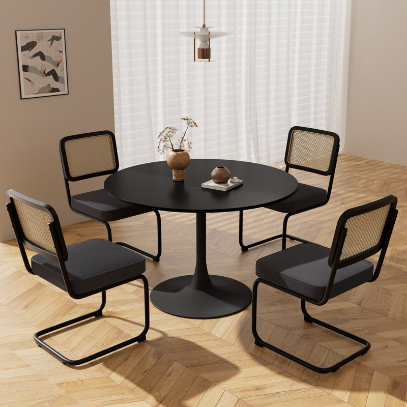 Ensemble de table de salle à manger à piédestal 5 pièces, H 28,7 po x L 42,1 po x l 42,1 po, Noir, noir, noir, noir