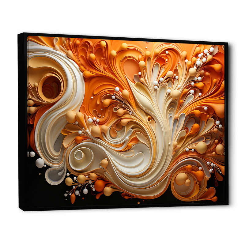 Abstrait flammes de café fluides - formes abstraites, impressions sur toile, Cadre flottant noir, H 12 po x l 20 po x P 1 po