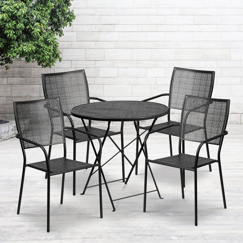 Speegle Outdoor Steel 5 Piece Dining Set, Black