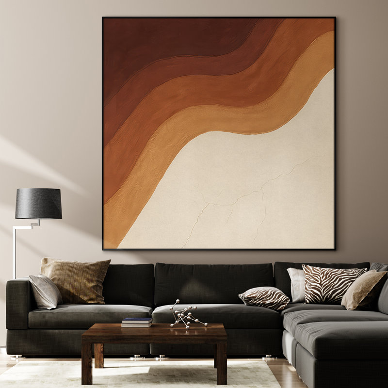 Très grande reproduction d'art sur tissu - Neutre géométrique abstrait moderne pour une décoration minimaliste pour le salon ou la chambre à coucher - «Assemblage requis du cadre (cadre non fini)»
