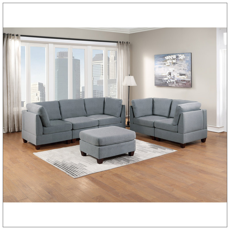 Canapé modulaire 6 pièces Mobilier de salon Canapé-lit Canapé-lit en lin 4X Fauteuil d'angle 1X et 1X Repose-pieds, Gris