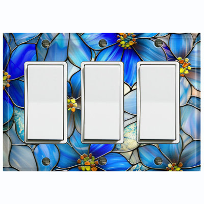 Couvercle de plaque d'interrupteur en métal; Fauteuil à bascule GFI de taille standard US 3 bandes - Image de vitrail fleurs tropicales