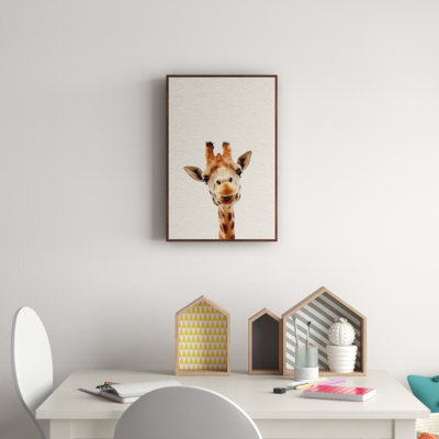«Curious Giraffe», reproduction sur toile encadrée