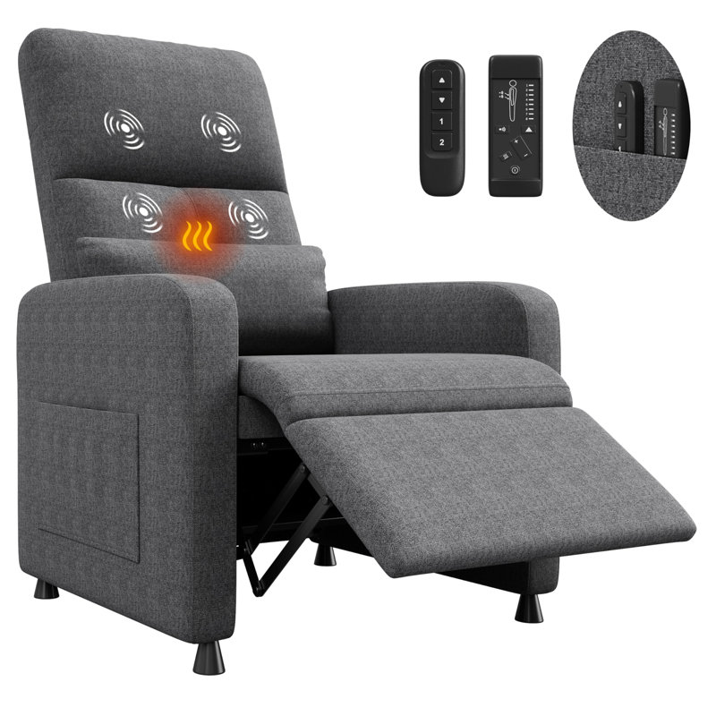 Heated Massage Recliner Chair – Adjustable Linen Fabric Power Sofa for Living Room or Bedroom, Grey