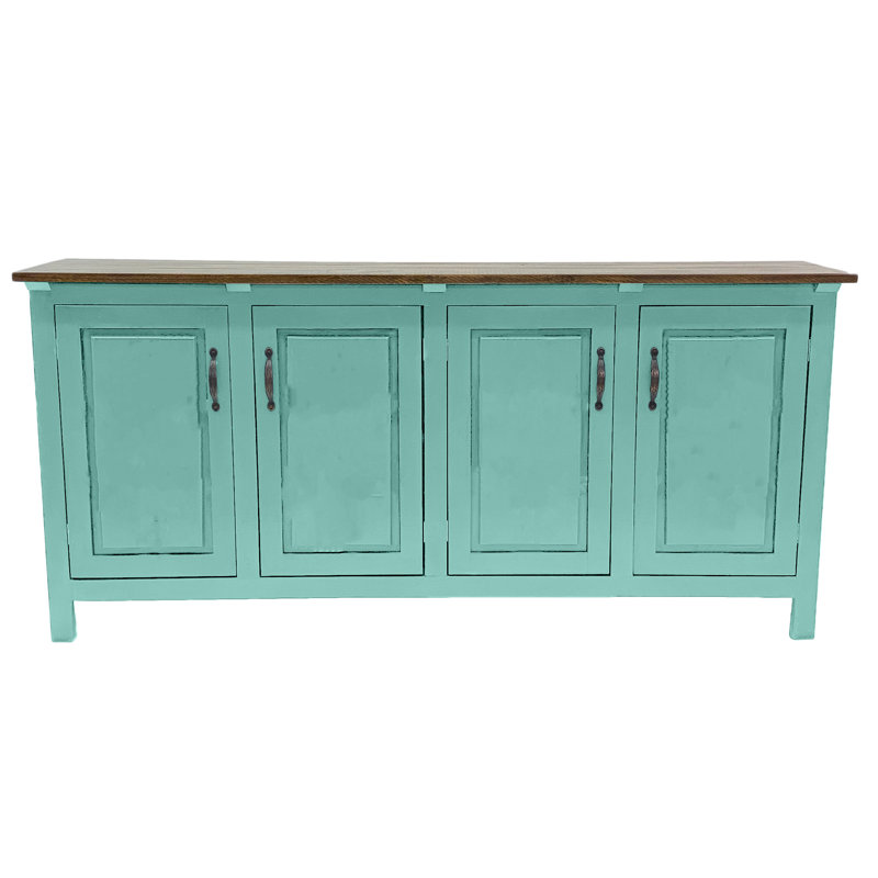 Modern Solid Wood Sideboard Buffet, Aqua Fiesta, 35" H x 70" W x 18" D