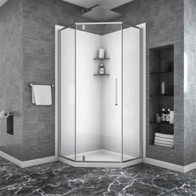 Shower Door 34-1/8" X 72" Semi-Frameless Neo-Angle Hinged Shower Enclosure, Brushed Nickel