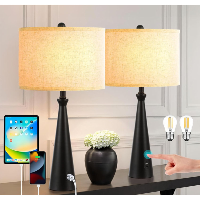 Modern Table Lamp Set Of 2 For Bedroom Nightstand Or Living Room End Table, Minimalist Design With E26 Socket Base, Energy Efficient Lighting For Reading And Relaxing