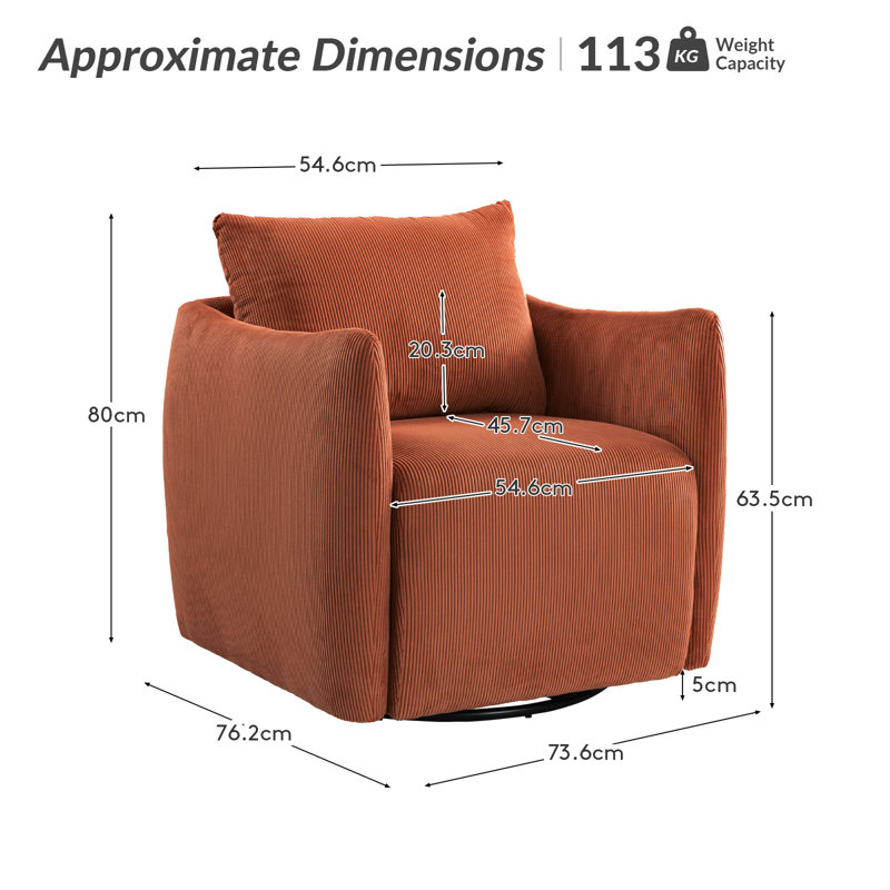 Jerry 73.66Cm Wide Swiel Barrel Chair, Rust