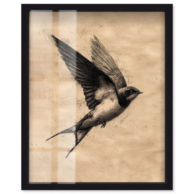 Swallow in Flight I Shadowbox Print Vintage Wall Art by Art Remedy, Black Frame, 20 x 24