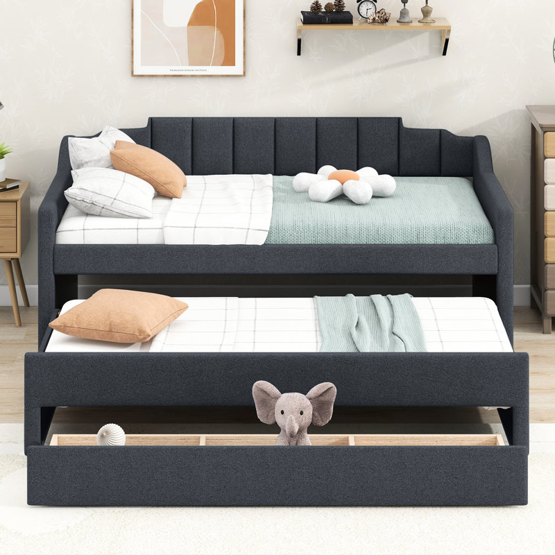Lit de jour simple avec tiroirs et lit gigogne pour un bureau d'espace recouvert de tiroir, Pinède, Vert