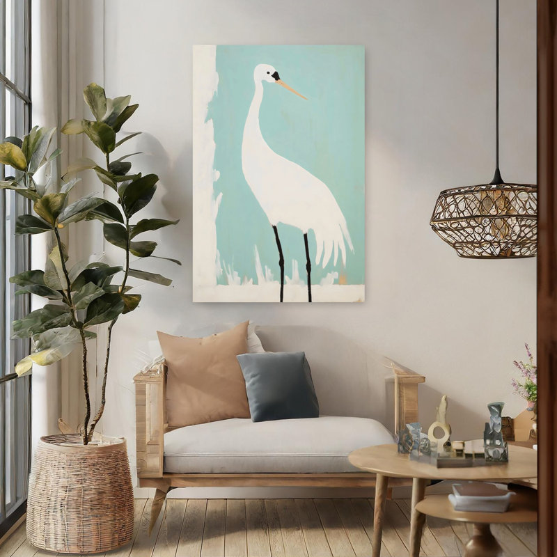 Art mural contemporain abstrait White Crane, H 48 po x l 32 po