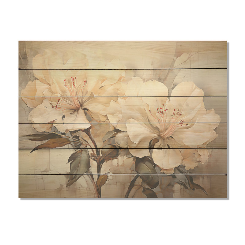 Minimaliste rhododendron, fleurs subtiles et subtiles - art rhododendron sur bois de pin naturel, H 30 po x l 40 po