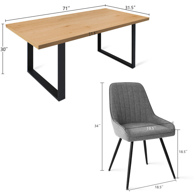 Audna 6-Person Upholstered Dining Set, Oak, Gray