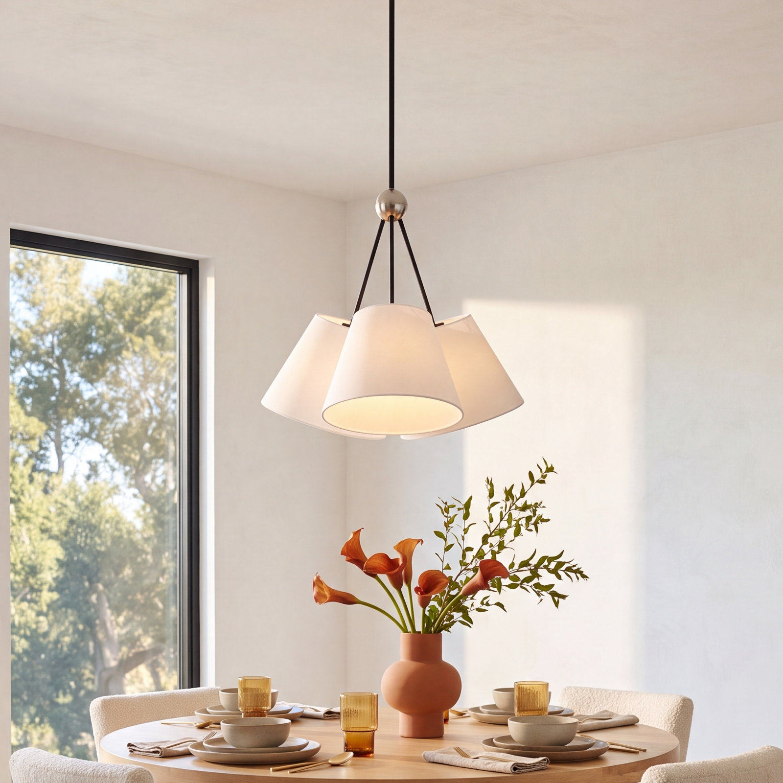 Grove 3 - Light Steel Dimmable Cone Chandelier, Oatmeal, Bronze