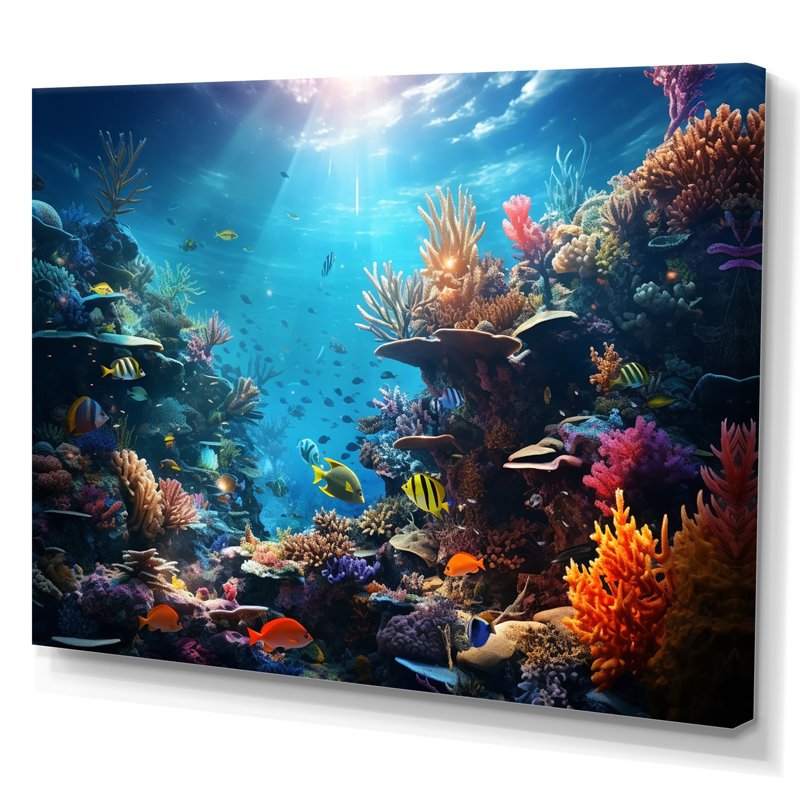 Corail, paysage marin I - reproductions d'art mural côtier, H 16 po x l 32 po x P 1 po, Toile tendue