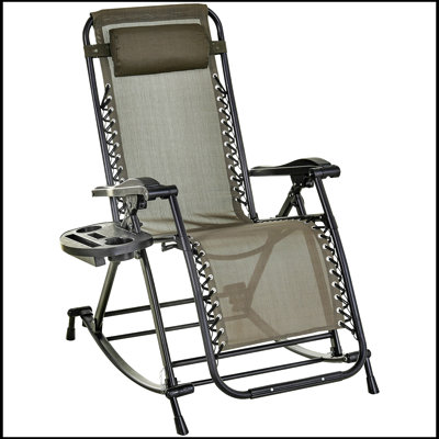 Outdoor Rocking Chairs, Foldable Reclining Anti Gravity Lounge Rocker w/ Pillow, Cup & Phone Holder by Arlmont & Co.