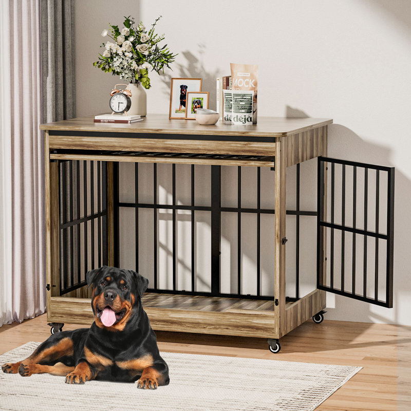 Melamine Board Dog Crate Furniture, Large (46"W x 28.4"D), Beige/Gray