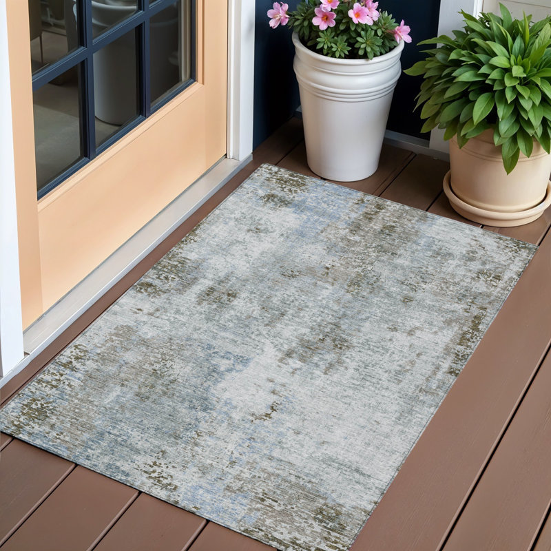 3' X 5' Taupe And Grey Abstract Washable Indoor Outdoor Area Rug