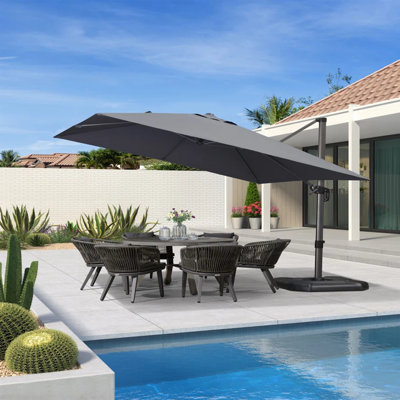 10' Square Cantilever Light Gray Umbrella with Base and 360-degree Rotation