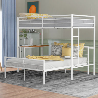 Twin Over Full Metal Bunk Bed With Desk, Ladder And Quality Slats For Bedroom, Metallic by Isabelle & Max