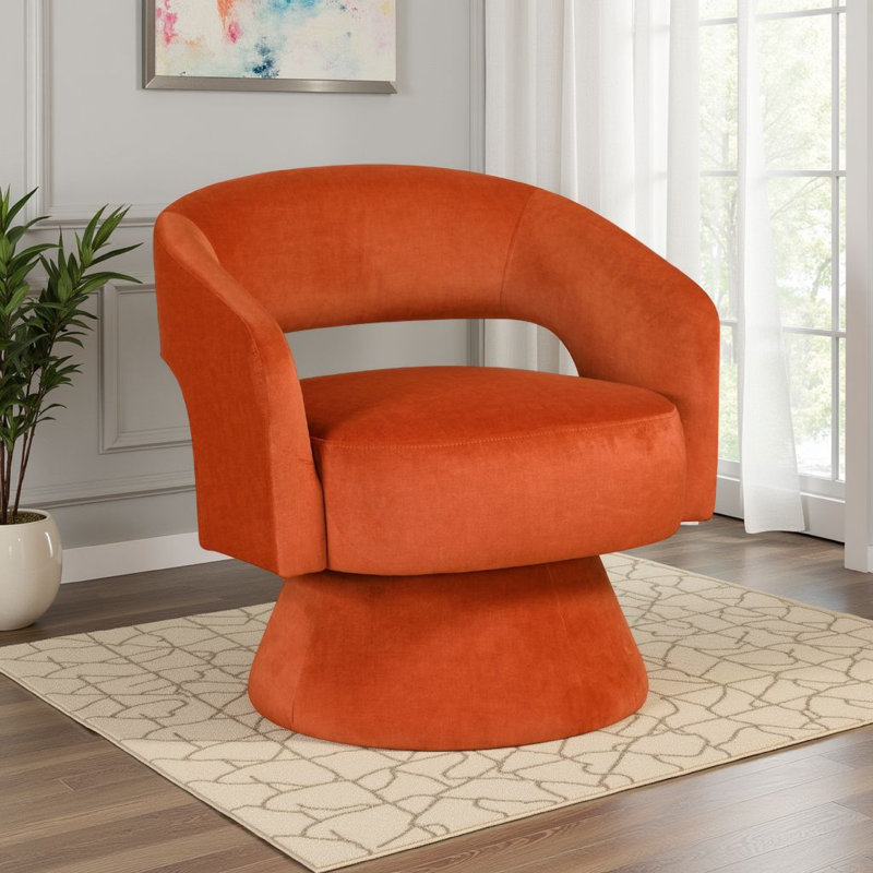 Chaise d'appoint pivotante Lessa, base ronde, coussin en mousse souple, Orange