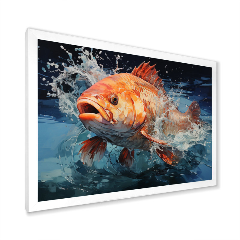 Pêche - prise colorée - impression, H 16 po x l 32 po x P 1 po, Cadre simple blanc