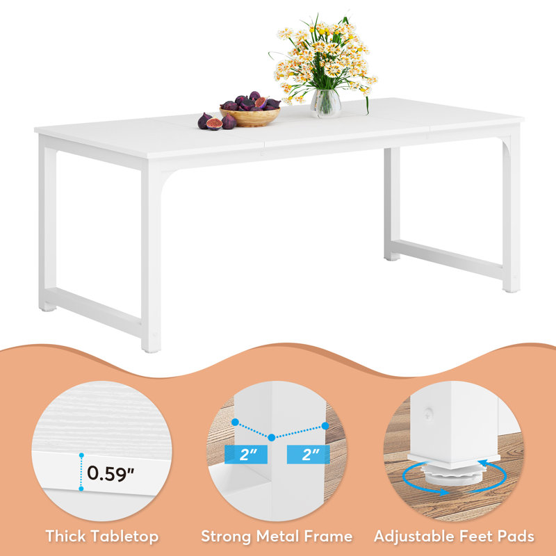 Etting Unfinished Dining Table, White, White
