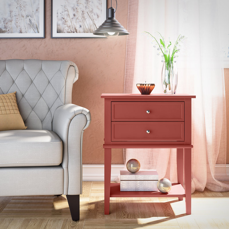 Deonni 56cm W Solid Wood Bedside Table, Terracotta