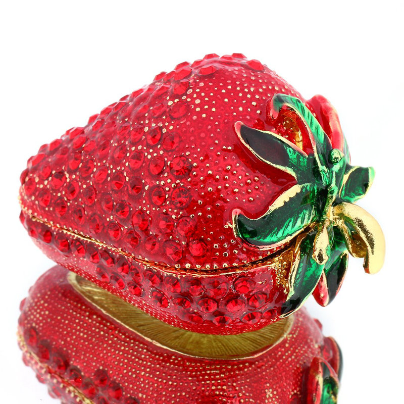 Boîte à babioles à charnière pour filles, boîtes à bibelots fraise rouge faites à la main décorées pour femmes (fraise rouge)