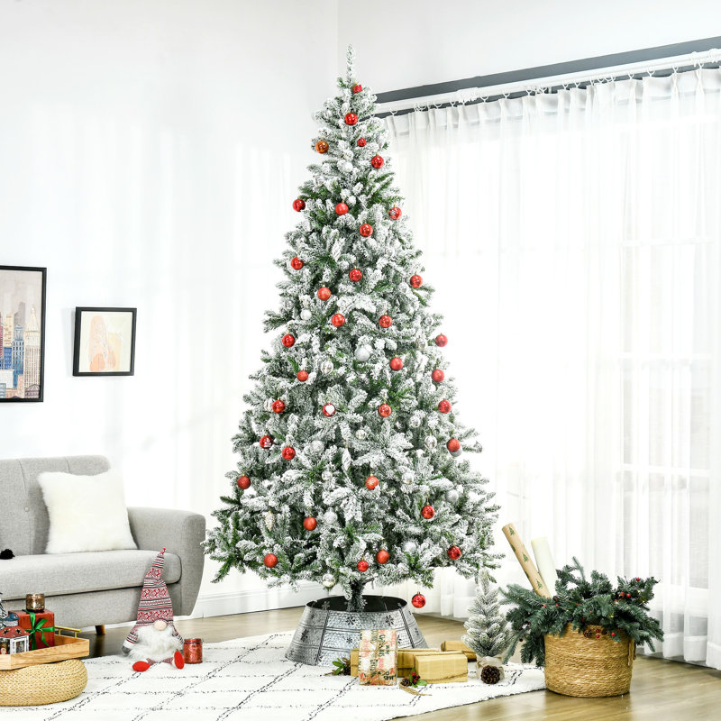 Grand sapin enneigé - artificiel, flammes, problèmes - entretien de Noël avec flocage, conception à ouverture automatique, configuration sans tracas