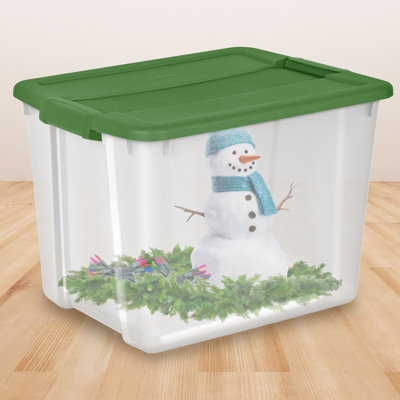 Sterilite 12 Gal Latching Lid Holiday Storage Tote Organizer Bin, Green, 12 Pack
