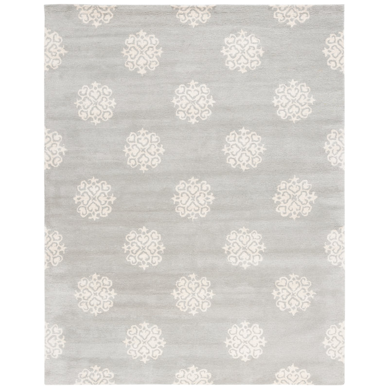 Tapis floral gris / ivoire en laine / viscose touffeté à la main Candelo, Rectangle 9 pi 6 po x 13 pi 6 po